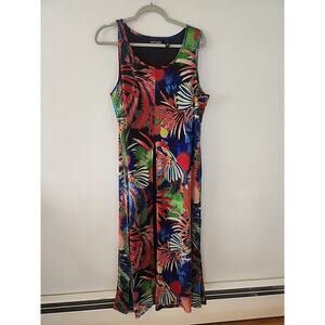 Attitudes by Renee Maxi Dress XL Tropical Leaf Stretch Sleeveless Resort Aloha
